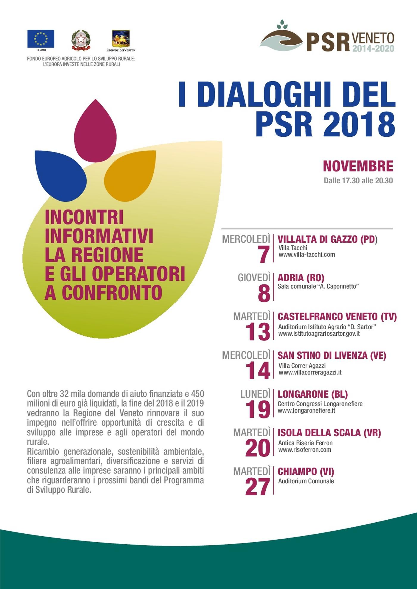 “I dialoghi del PSR 2018”: La Regione e gli operatori a confronto su attuazione, prossimi bandi e prospettive dello sviluppo rurale in Veneto.